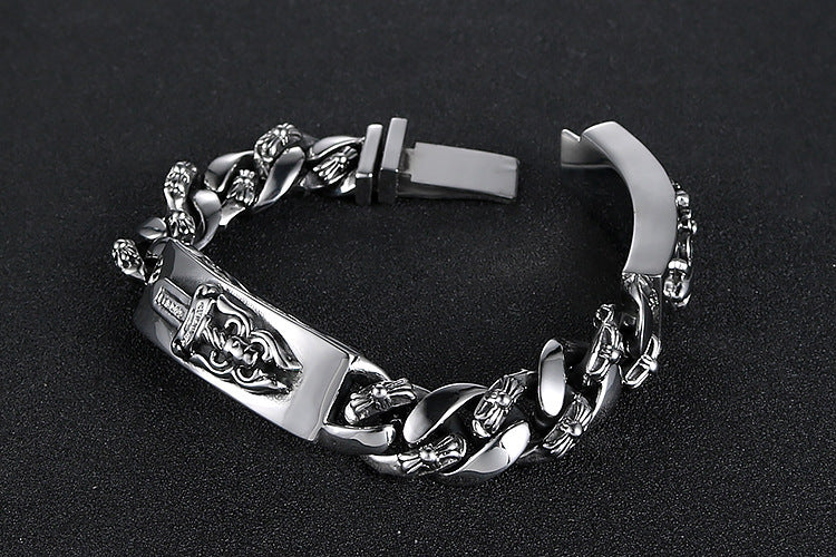 亚马逊wish热款钛钢手链 男士复古不锈钢手链 潮十字架克罗伈饰品