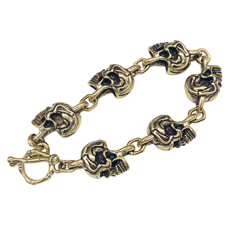 厂家批发纯铜骷髅复古手链创意白铜鬼头朋克风机车手环世界杯礼品