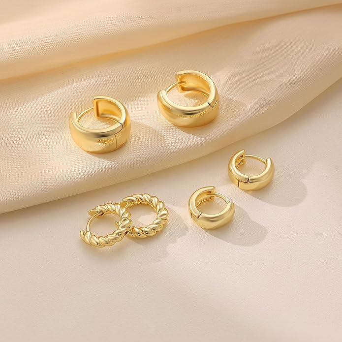 3 Pairs Gold Hoop Earrings Set: Dainty Stud Earrings Trendy Small 14K Gold Plated Hypoallergenic Dangle Cartilage Huggie Hoop Earrings for Women Gold Jewelry for Women Gifts