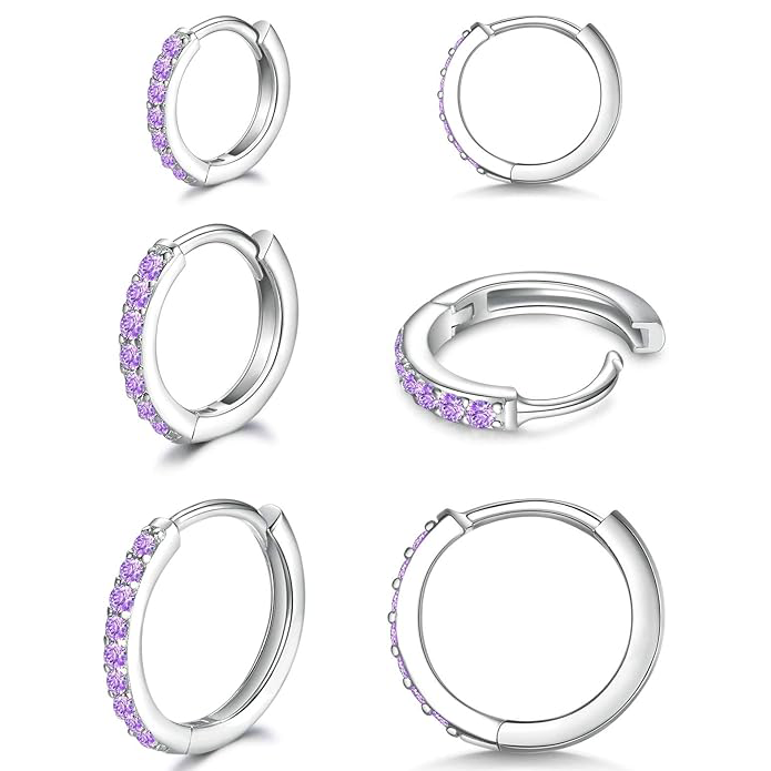925 Sterling Silver Small Hoop Earrings Cubic Zirconia Earrings, 3 Pairs, 14K White Gold Plated Ear Bone Pierced Earrings Clip-On Small Hoop Earrings, Unisex
