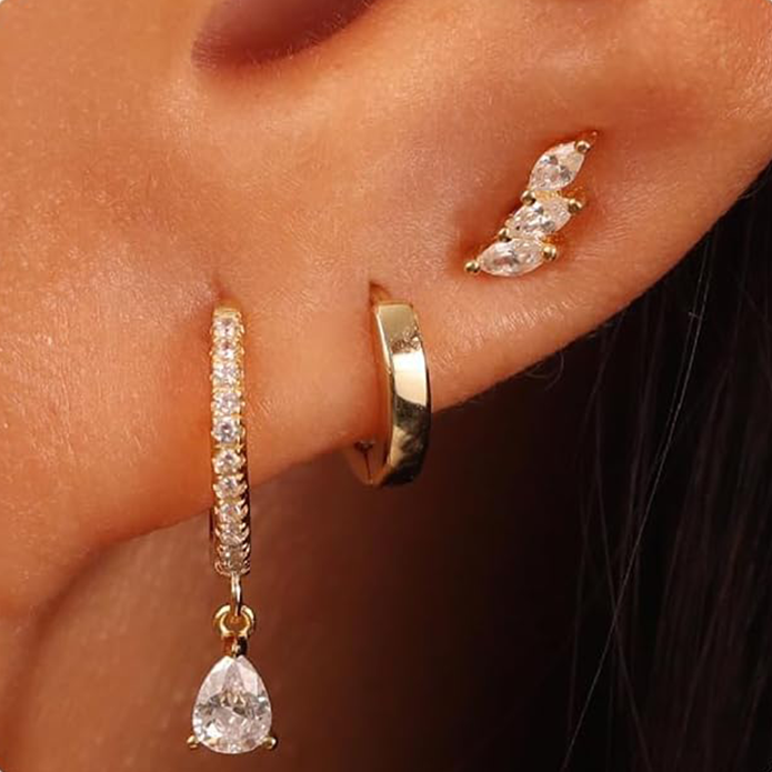 3 Pairs Gold Hoop Earrings Set: Dainty Stud Earrings Trendy Small 14K Gold Plated Hypoallergenic Dangle Cartilage Huggie Hoop Earrings for Women Gold Jewelry for Women Gifts