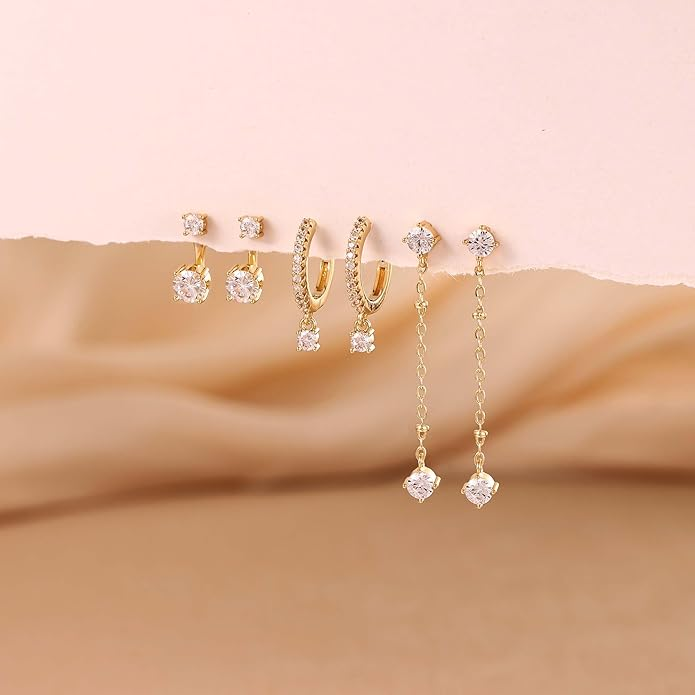 3 Pairs Gold Hoop Earrings Set: Dainty Stud Earrings Trendy Small 14K Gold Plated Hypoallergenic Dangle Cartilage Huggie Hoop Earrings for Women Gold Jewelry for Women Gifts