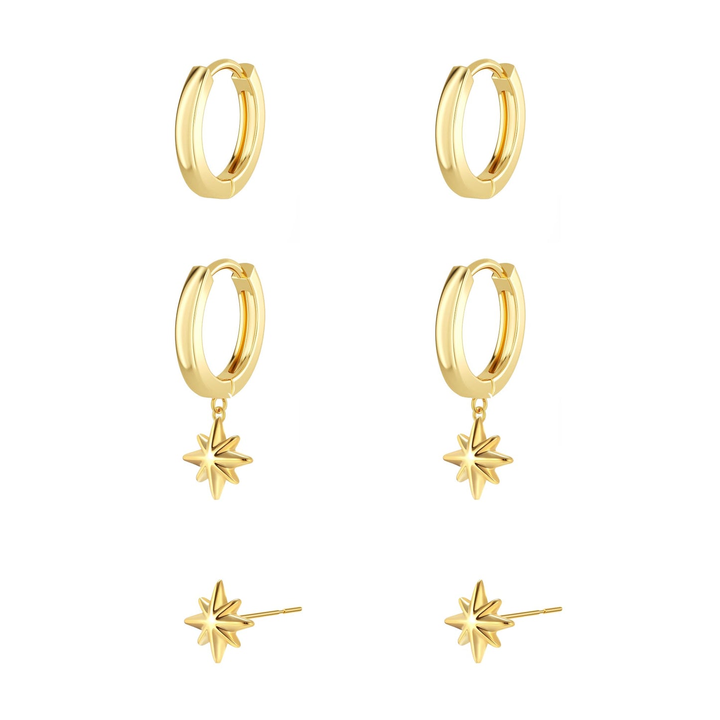 3-Pair Gold-Tone Hoop Earrings Set