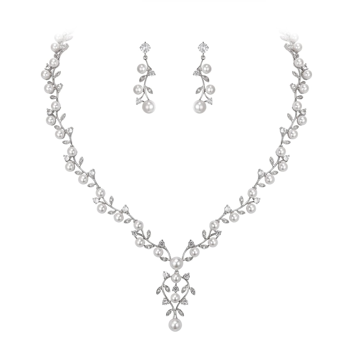 2-Piece White Pearl CZ Jewelry Set