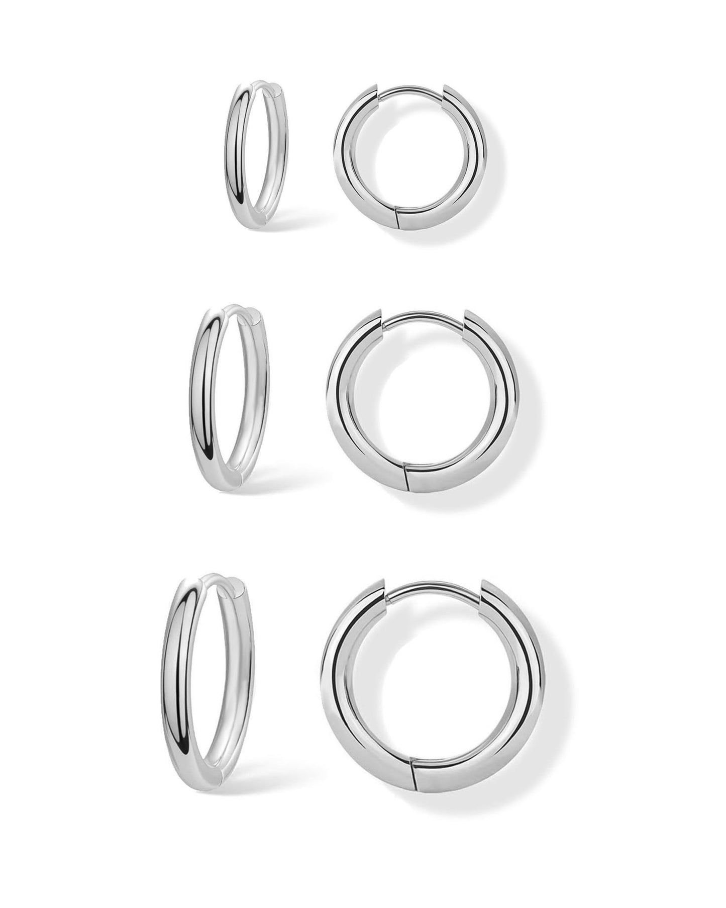 3-Pair Gold Chunky Hoop Earrings Set