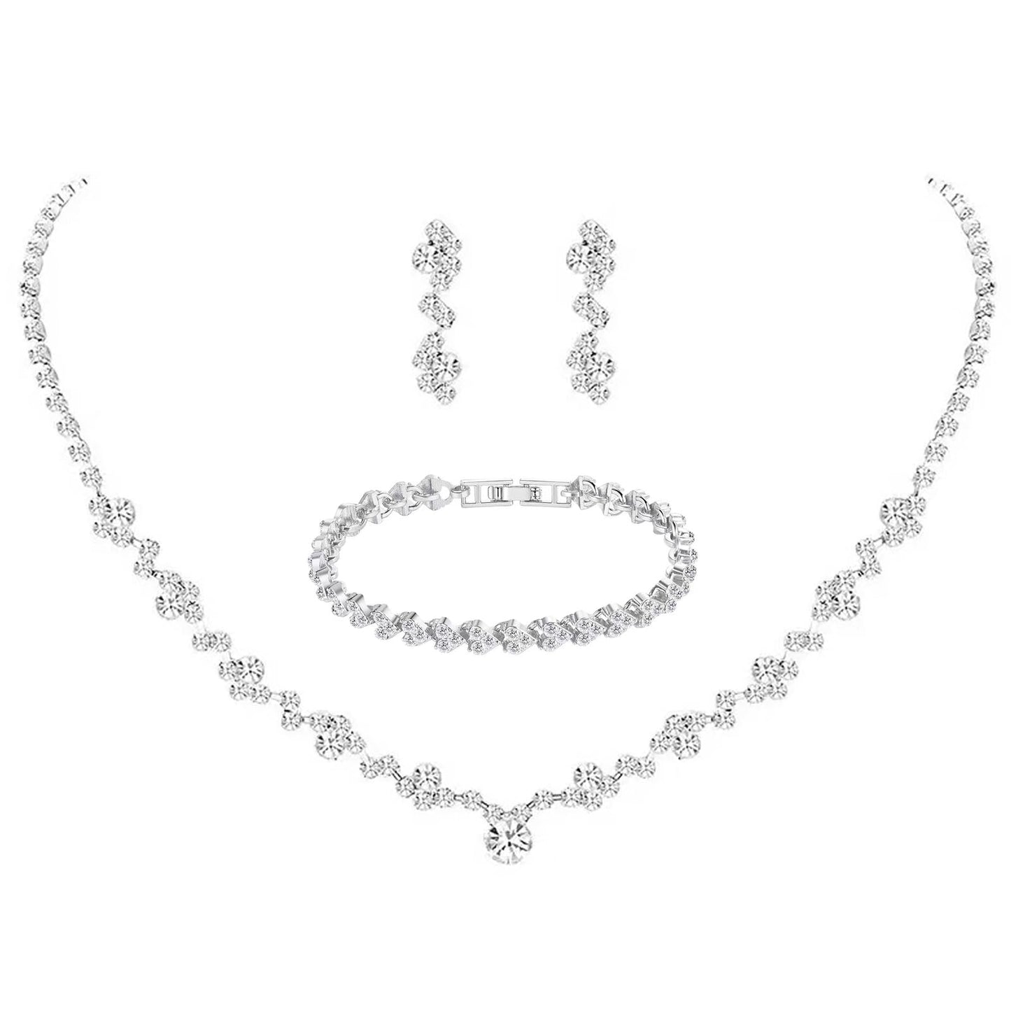 3-Piece Silver Crystal Jewelry Set