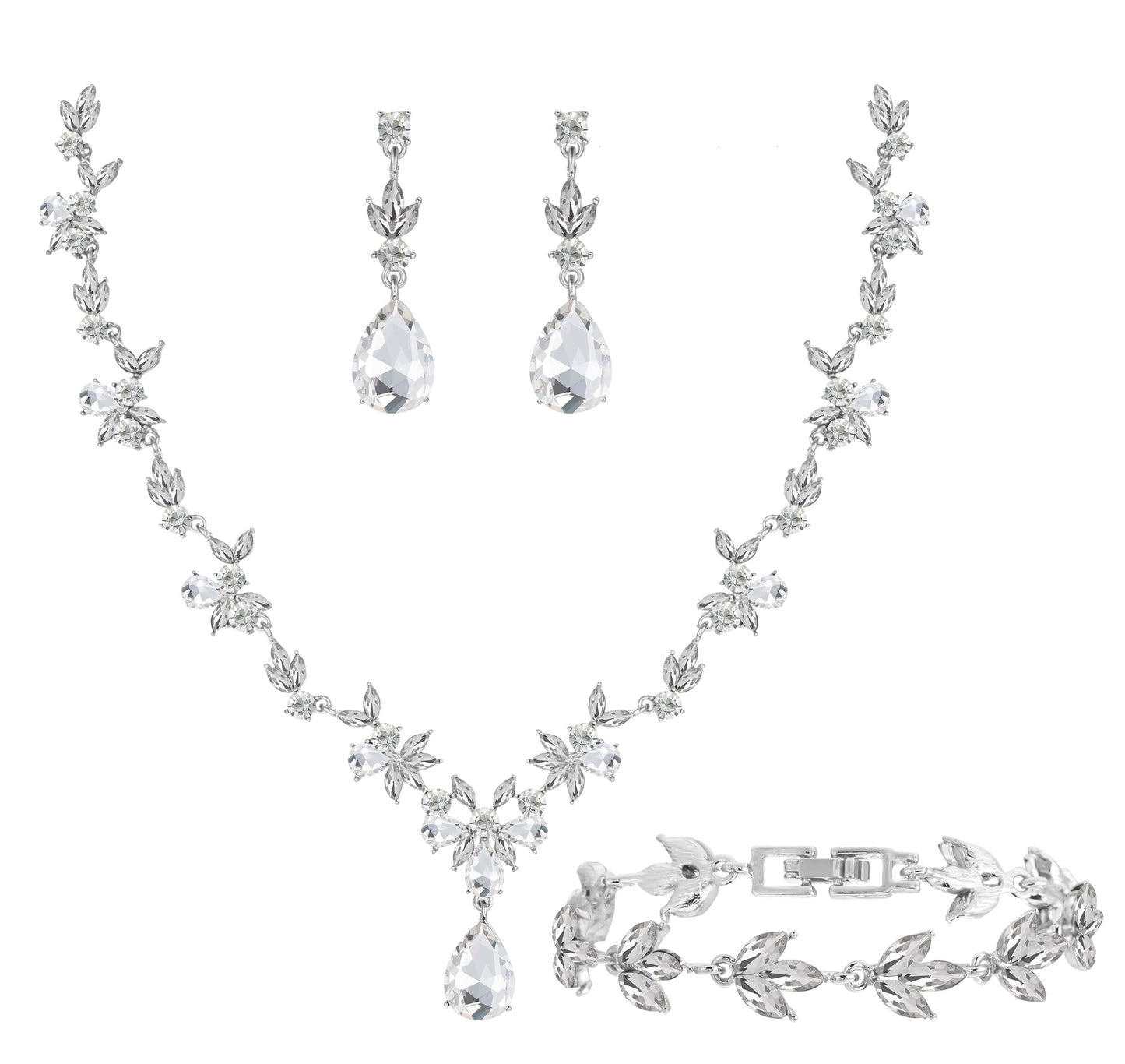 3-Piece Crystal Flower Jewelry Set
