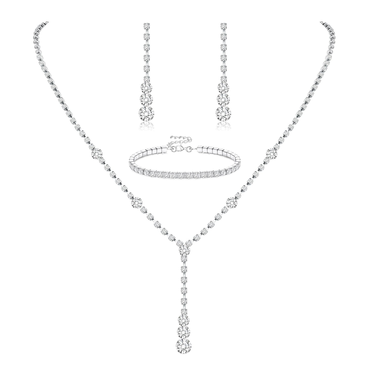 3-Piece Silver Rhinestone Jewelry Set