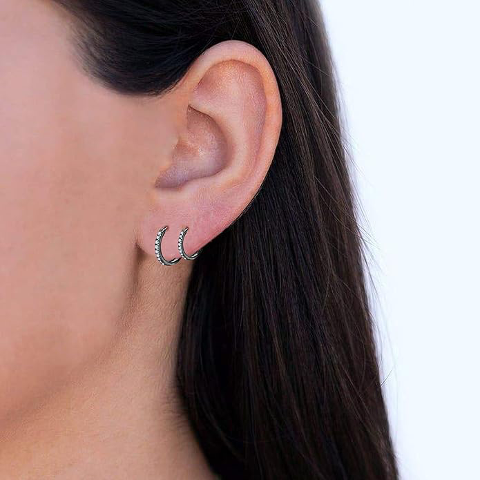 925 Sterling Silver Small Hoop Earrings Cubic Zirconia Earrings, 3 Pairs, 14K White Gold Plated Ear Bone Pierced Earrings Clip-On Small Hoop Earrings, Unisex