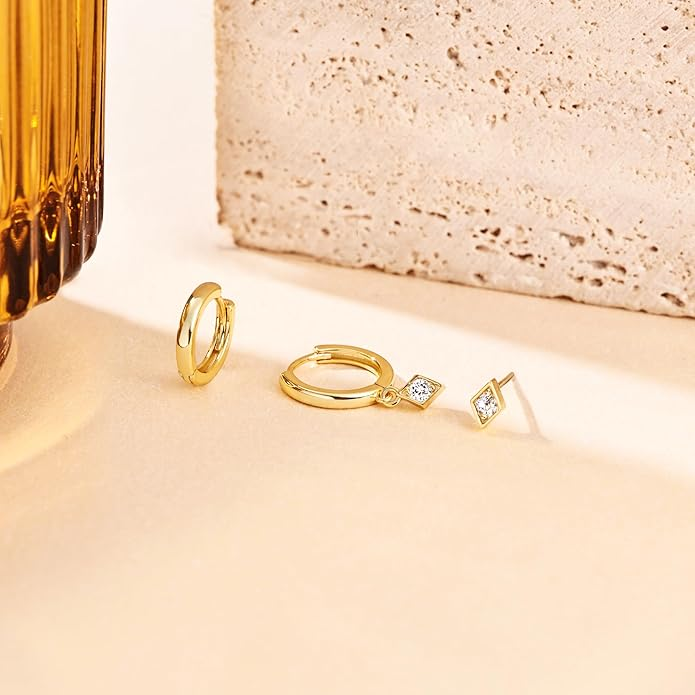 3 Pairs Gold Hoop Earrings Set: Dainty Stud Earrings Trendy Small 14K Gold Plated Hypoallergenic Dangle Cartilage Huggie Hoop Earrings for Women Gold Jewelry for Women Gifts