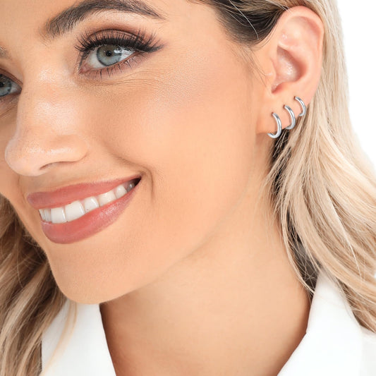 3-Pair 925 Silver Post Earrings Set