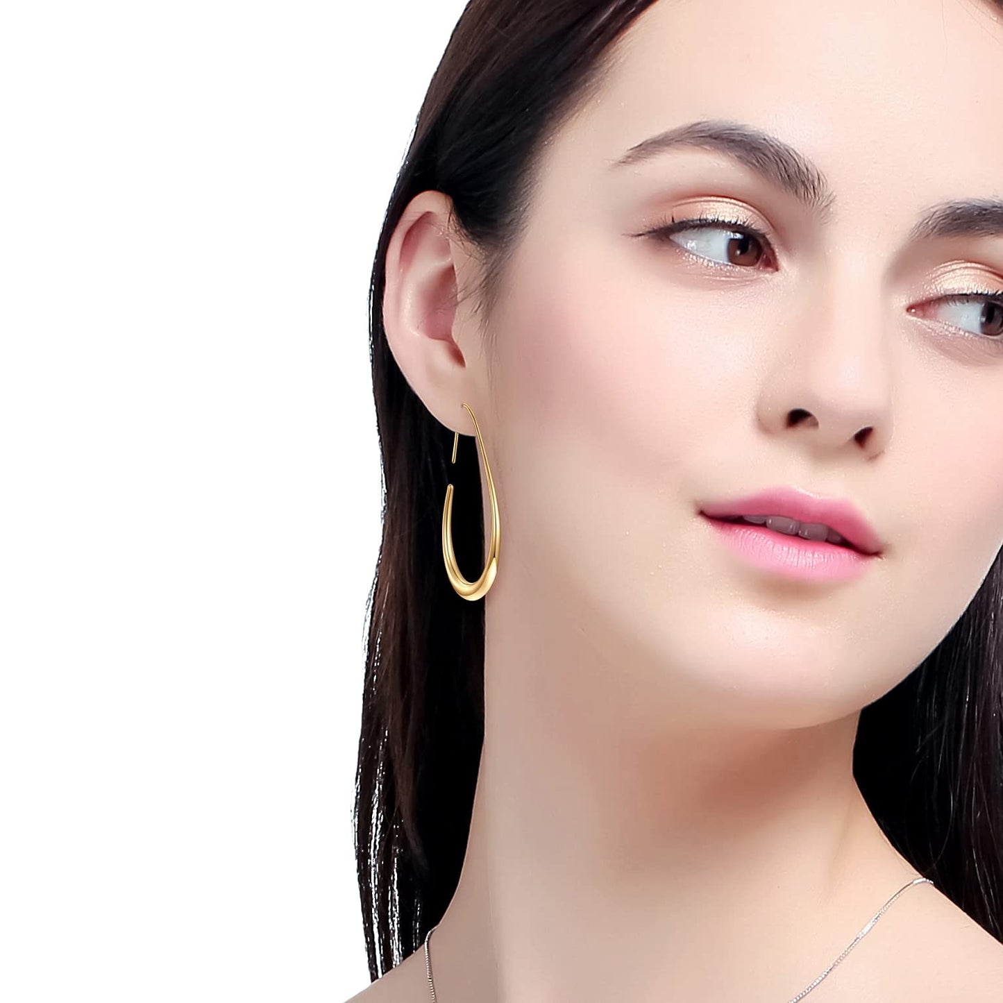 Gold Oval Hook Earrings