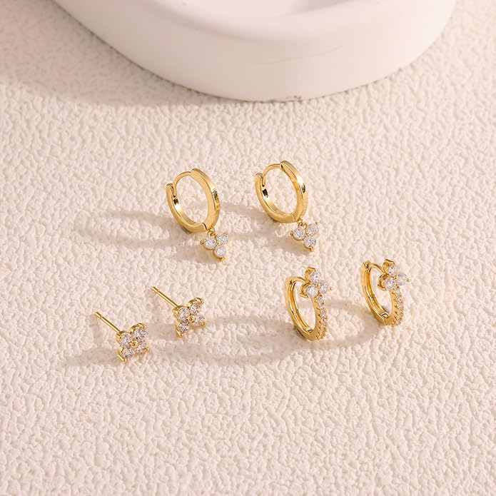 3 Pairs Gold Hoop Earrings Set: Dainty Stud Earrings Trendy Small 14K Gold Plated Hypoallergenic Dangle Cartilage Huggie Hoop Earrings for Women Gold Jewelry for Women Gifts