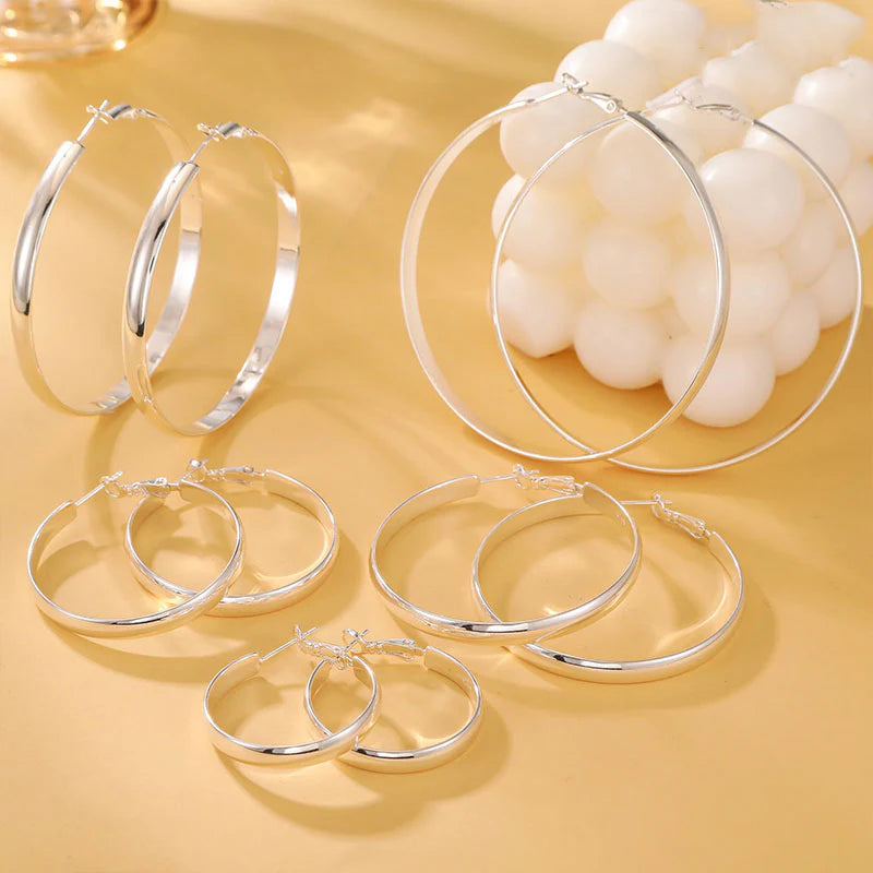 925 Silver 5MM Wide Pop Button Earrings Silver 30/40/50/60 (4 Pairs)