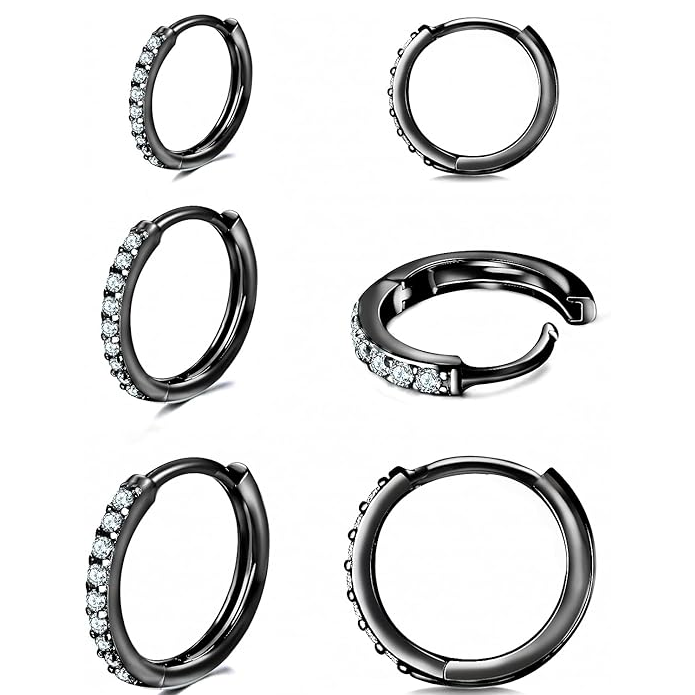 925 Sterling Silver Small Hoop Earrings Cubic Zirconia Earrings, 3 Pairs, 14K White Gold Plated Ear Bone Pierced Earrings Clip-On Small Hoop Earrings, Unisex