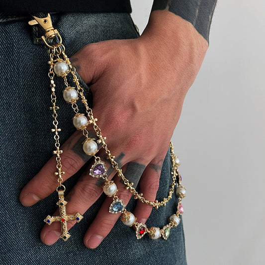 Colorful Pearl Rhinestone Waist Chain