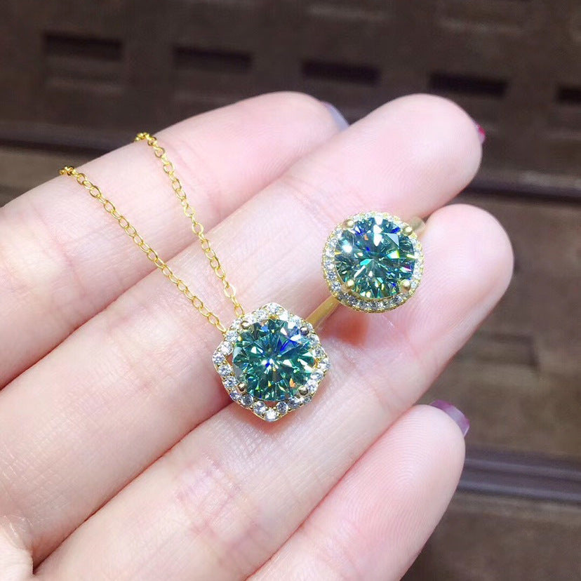 Gold-Plated Green Pendant Necklace