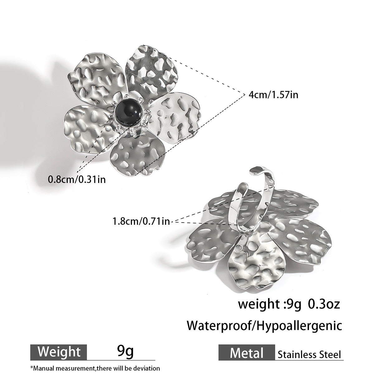 麦芽不锈钢不掉色花朵戒指女立体感开口设计指环夸张欧美跨境手饰