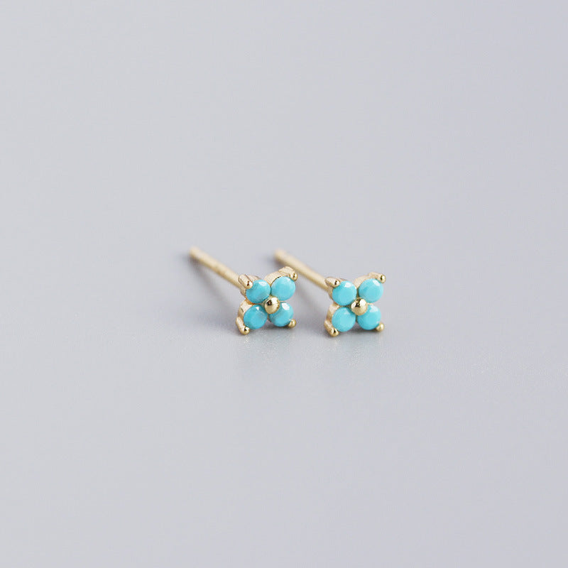 S925 Four-Leaf Flower Stud Earrings