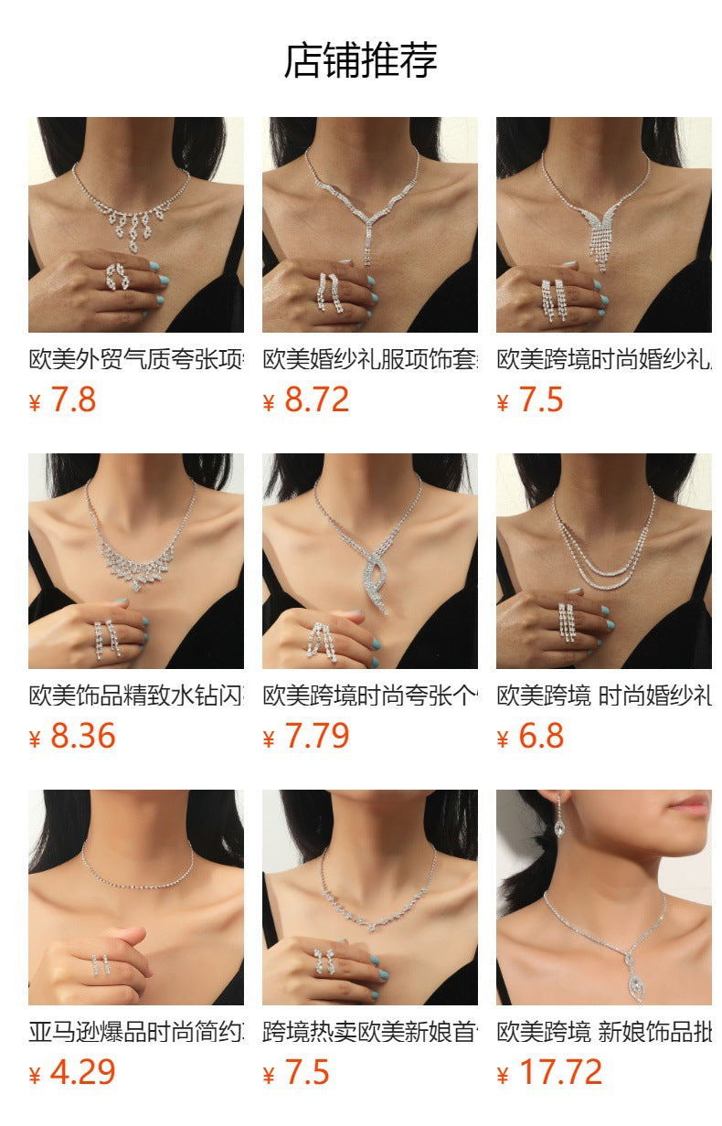 亚马逊爆款热卖水钻项链耳环两件套 婚宴礼服配饰 珠宝首饰套装