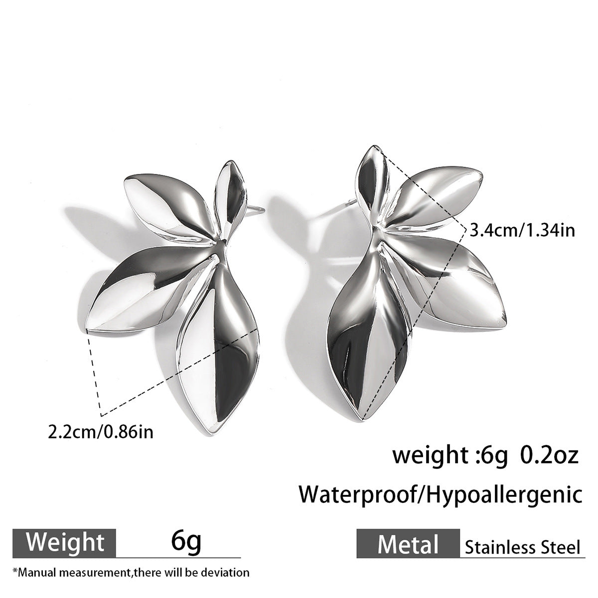 麦芽不锈钢钛钢树叶子花瓣花朵耳环耳钉女欧美跨境轻奢小众耳饰品