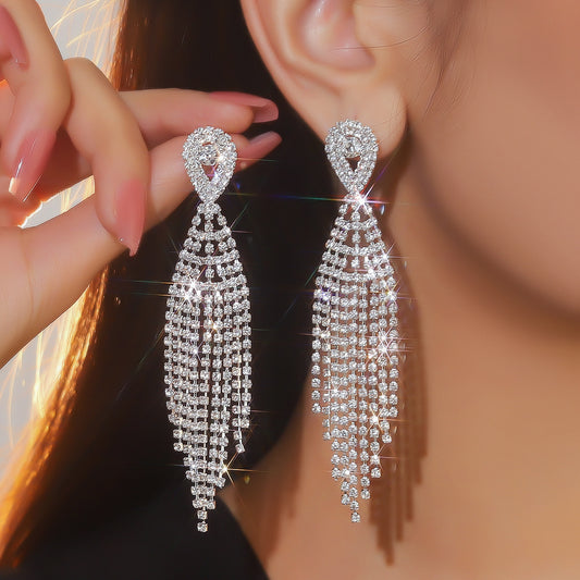 Rhinestone Tassel Stud Earrings