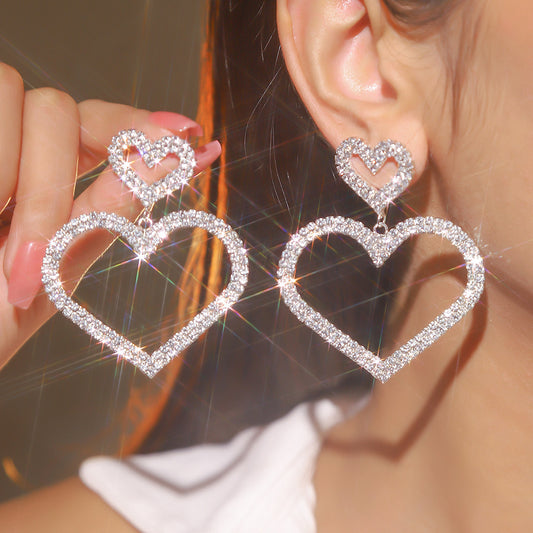Rhinestone Heart Stud Earrings