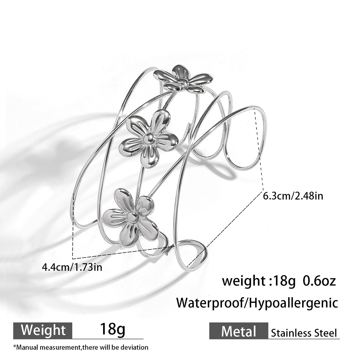 麦芽欧美时尚热销不锈钢花瓣花朵开口女士手镯手环度假风跨境手饰