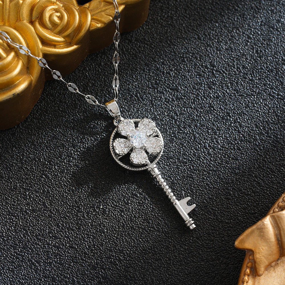 Titanium Steel Flower Pendant Necklace
