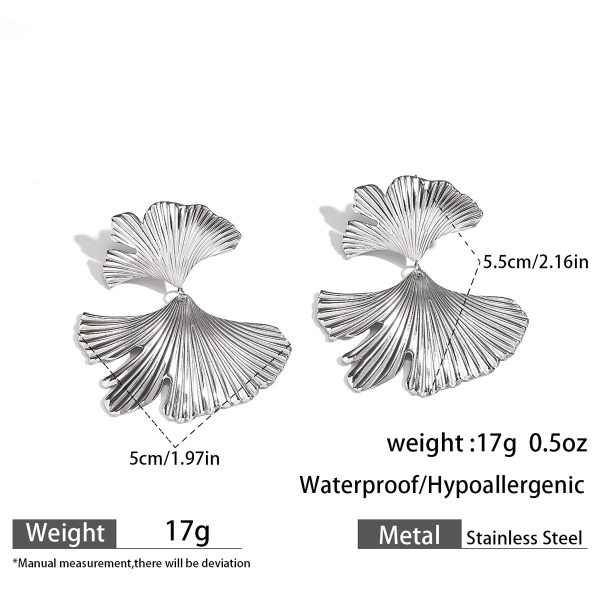 麦芽欧美不锈钢钛钢银杏叶树叶耳环耳钉高级感轻奢个性耳坠耳饰品
