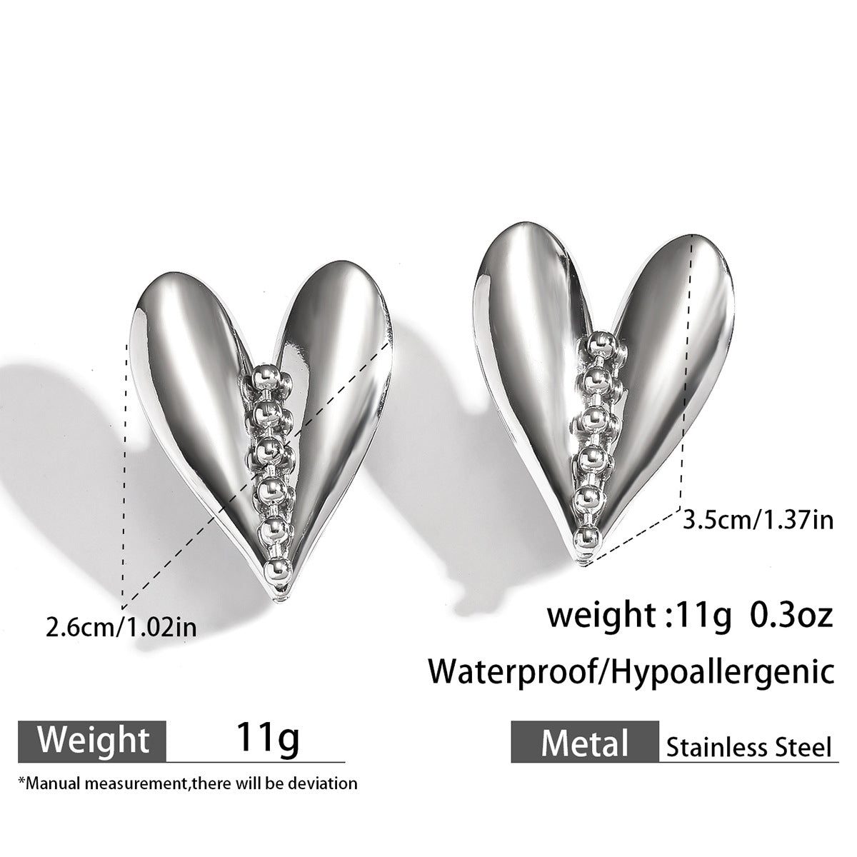 麦芽欧美跨境不锈钢钛钢爱心耳环耳钉女士设计感18k金耳饰earings