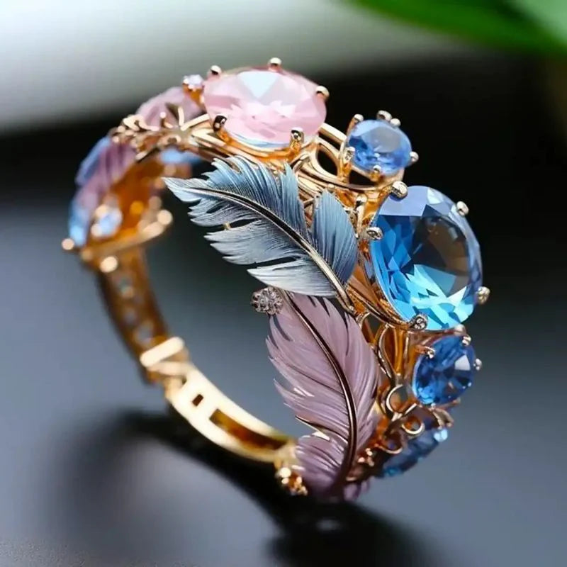 Ring with a relief-carved colourful flower design