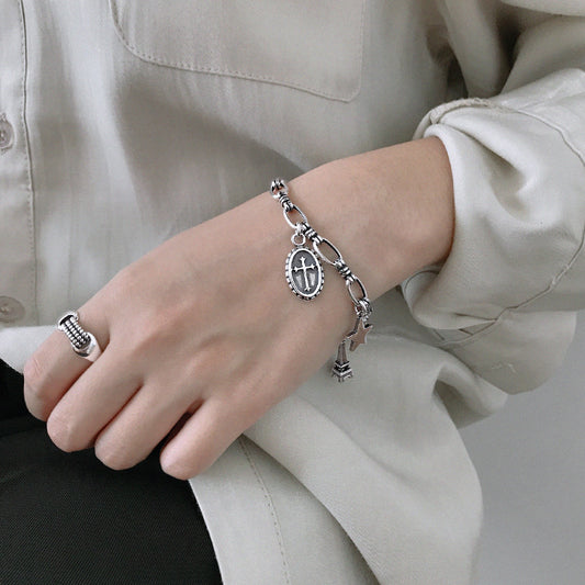 S925 Silver Cross Vintage Bracelet