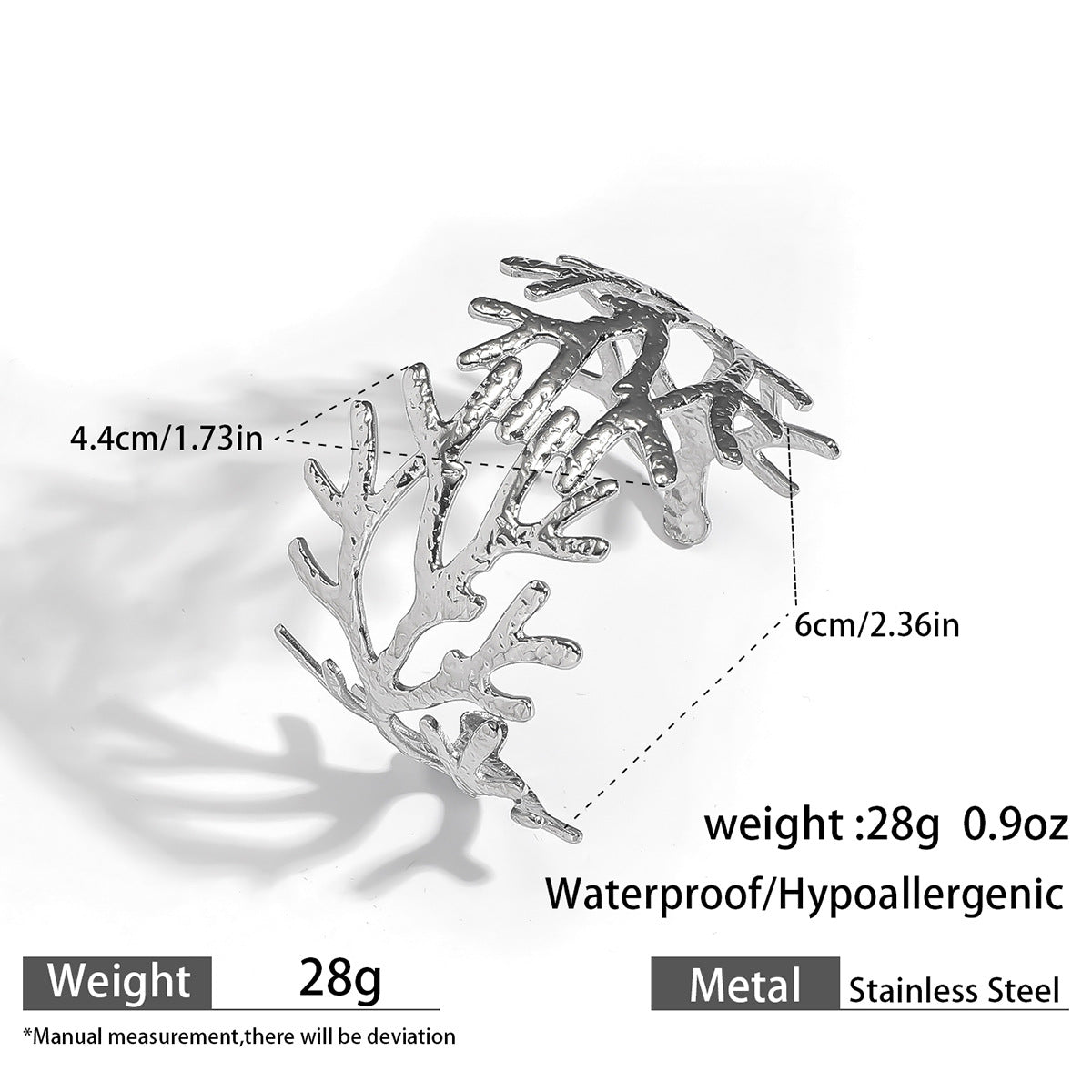 麦芽欧美跨境树枝珊瑚开口手镯不锈钢钛钢不掉色手环 ins时尚手饰