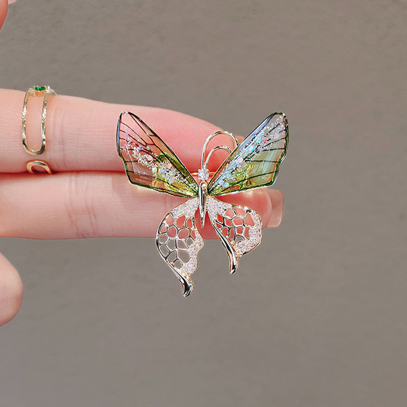 Green Butterfly Tassel Brooch