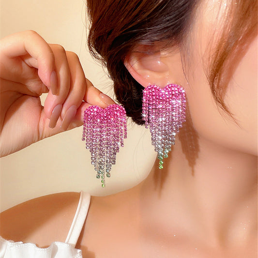 Colorful Rhinestone Heart Stud Earrings