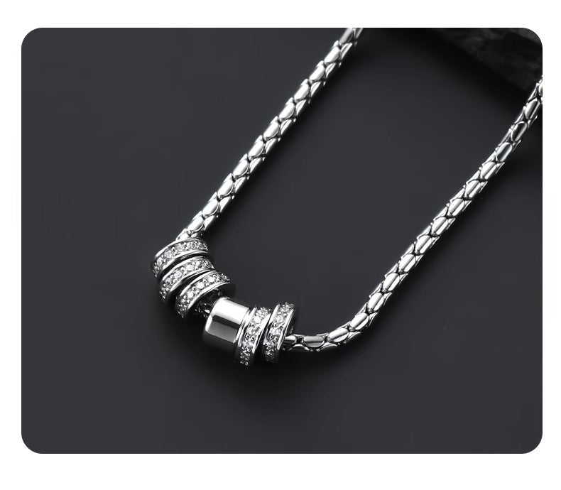 Rhinestone Circle Clavicle Necklace Trendy Brand Stainless Steel Necklace For Men & Women, Couple Style Fashionable & Versatile