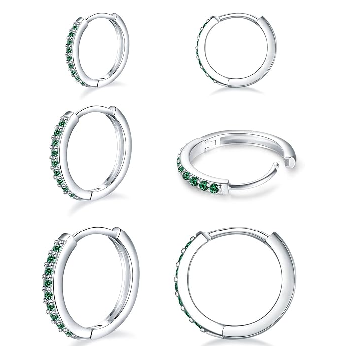 925 Sterling Silver Small Hoop Earrings Cubic Zirconia Earrings, 3 Pairs, 14K White Gold Plated Ear Bone Pierced Earrings Clip-On Small Hoop Earrings, Unisex
