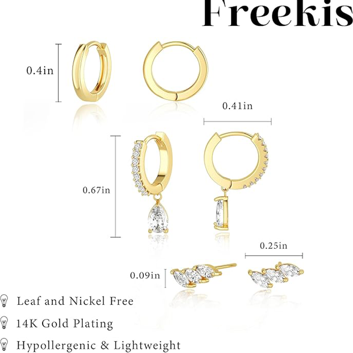3 Pairs Gold Hoop Earrings Set: Dainty Stud Earrings Trendy Small 14K Gold Plated Hypoallergenic Dangle Cartilage Huggie Hoop Earrings for Women Gold Jewelry for Women Gifts
