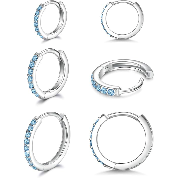 925 Sterling Silver Small Hoop Earrings Cubic Zirconia Earrings, 3 Pairs, 14K White Gold Plated Ear Bone Pierced Earrings Clip-On Small Hoop Earrings, Unisex