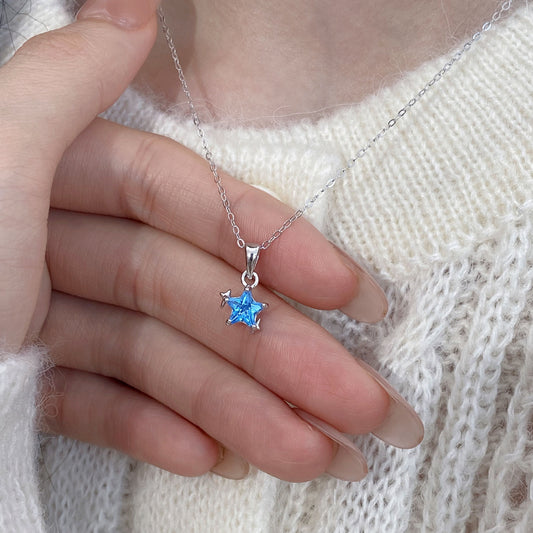 S925 Silver Blue CZ Star Necklace