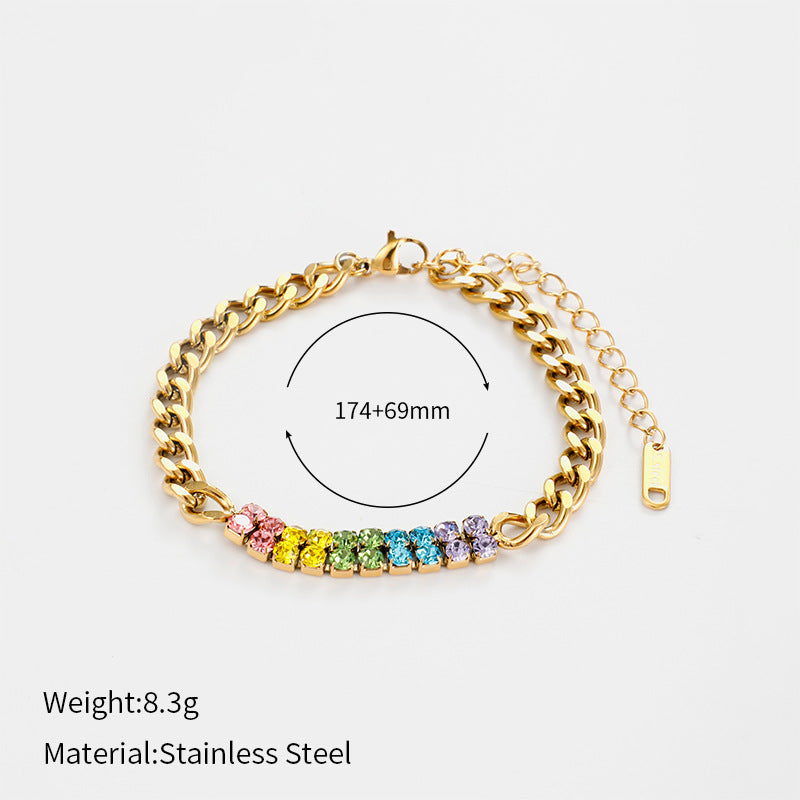 Colorful Zirconia Stainless Steel Bracelet