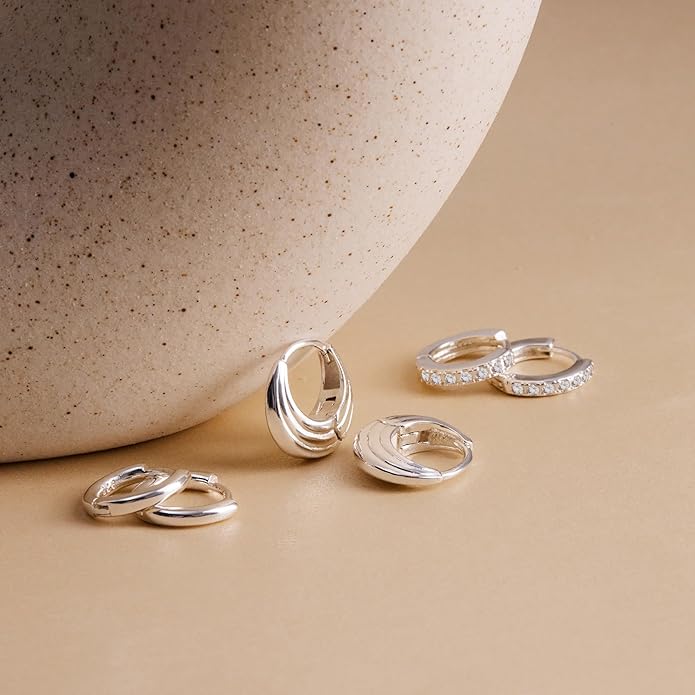 Gold Huggie Hoop Earrings Set for Women, Dainty Small Sterling Silver Earring for Multiple Piercing Hypoallergenic Jewelry, Trendy Twisted CZ Cartilage Earings for Women's Mother Gifts 3Pairs
