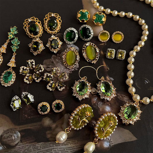 Green CZ Vintage Stud Earrings