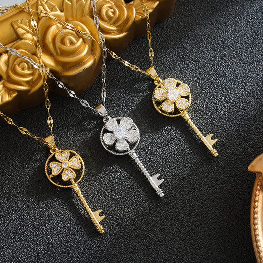 Titanium Steel Flower Pendant Necklace