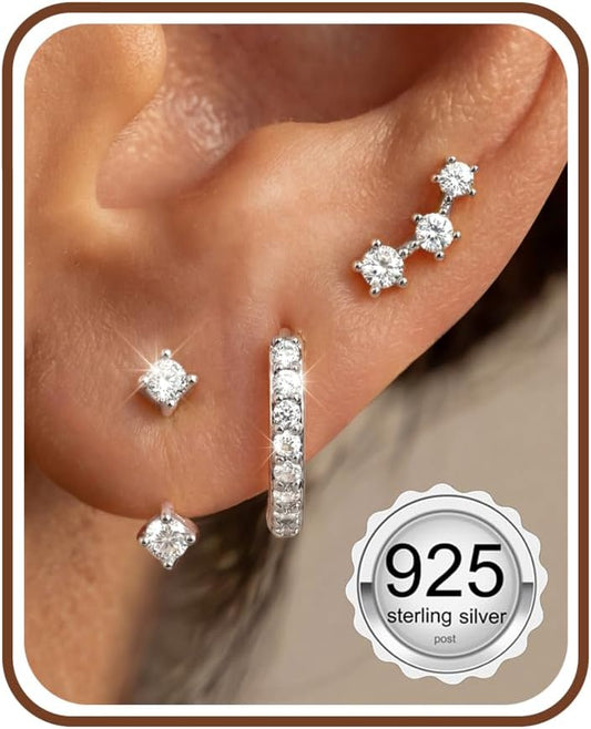 3-Pair Gold-Tone Silver-Tone Stud Earrings Set