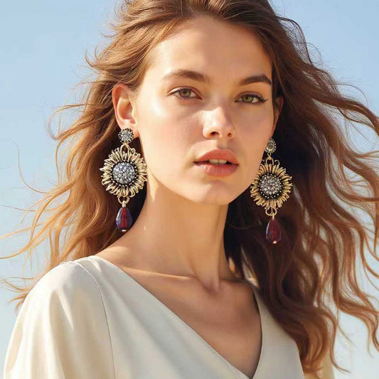 CZ Sunflower Drop Earrings