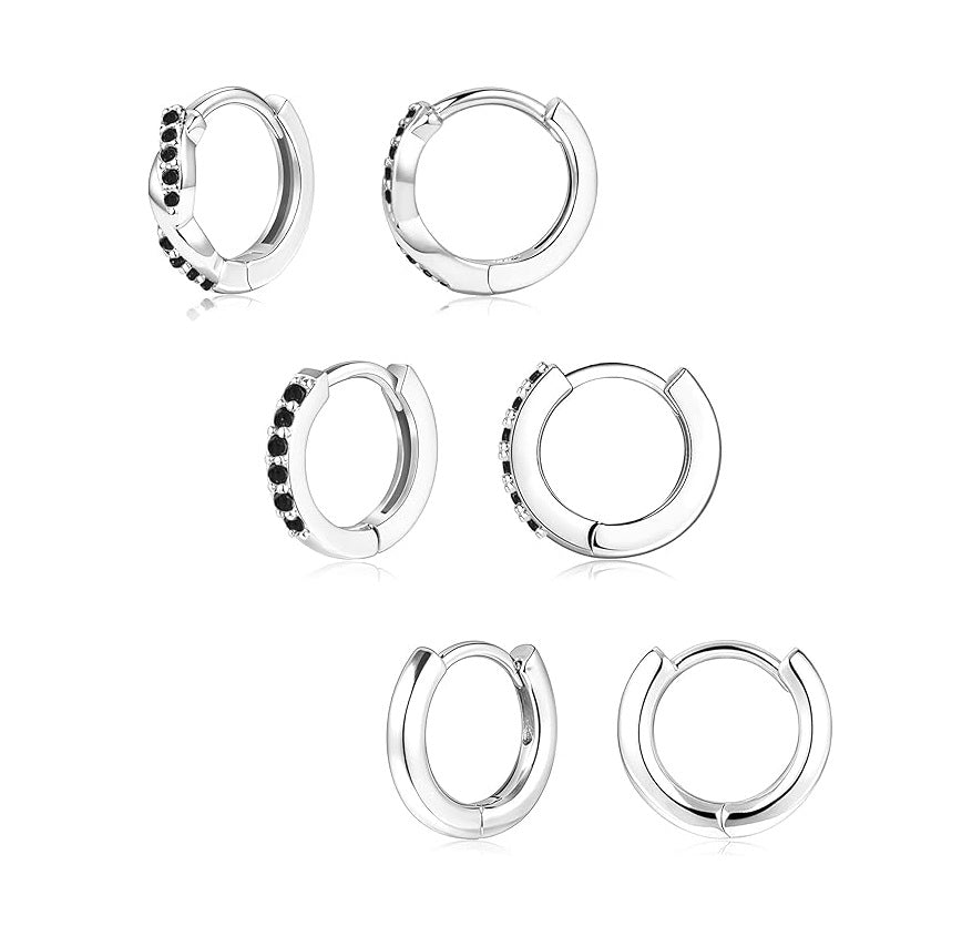 Gold Huggie Hoop Earrings Set for Women, Dainty Small Sterling Silver Earring for Multiple Piercing Hypoallergenic Jewelry, Trendy Twisted CZ Cartilage Earings for Women's Mother Gifts 3Pairs