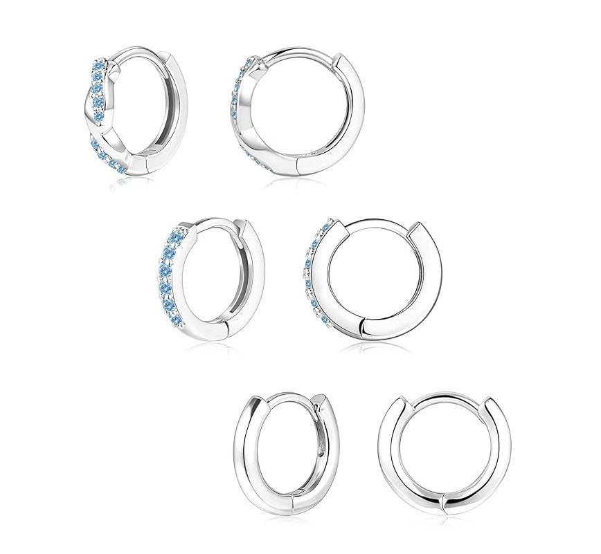 Gold Huggie Hoop Earrings Set for Women, Dainty Small Sterling Silver Earring for Multiple Piercing Hypoallergenic Jewelry, Trendy Twisted CZ Cartilage Earings for Women's Mother Gifts 3Pairs