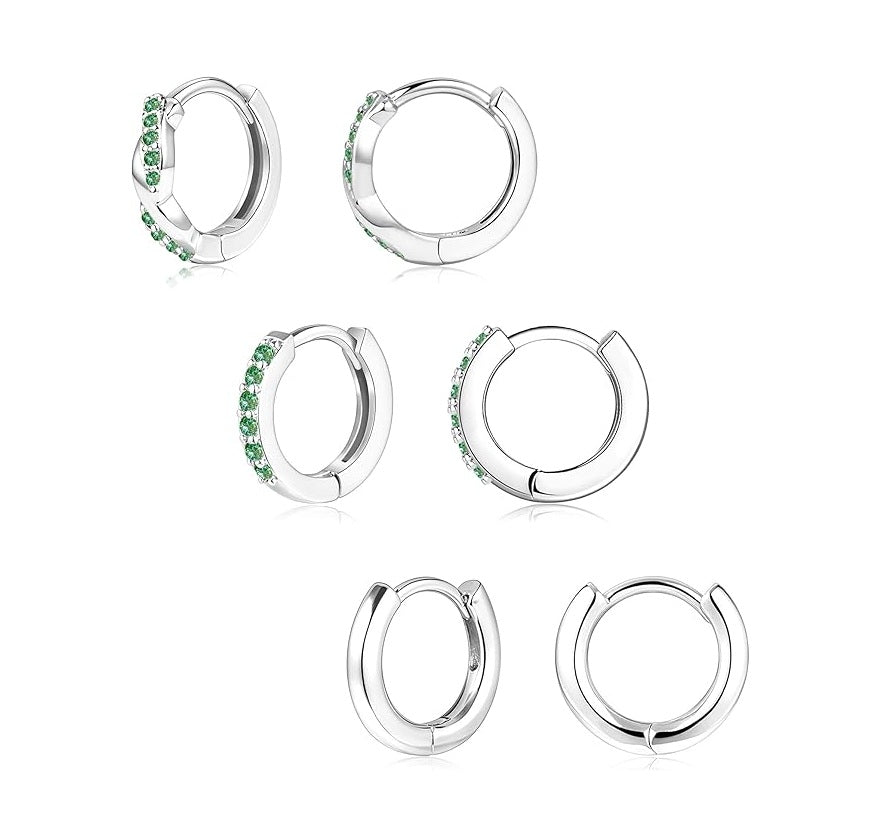 Gold Huggie Hoop Earrings Set for Women, Dainty Small Sterling Silver Earring for Multiple Piercing Hypoallergenic Jewelry, Trendy Twisted CZ Cartilage Earings for Women's Mother Gifts 3Pairs